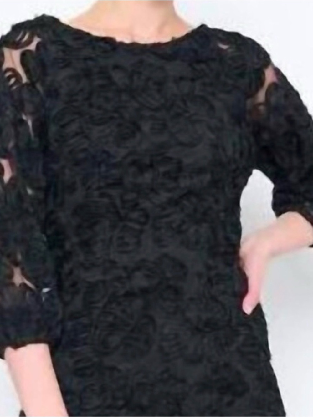Flora Bea: Black Lace Rose-Textured Sheath Dress (Size M)